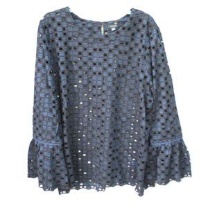 Womens Ann Taylor Plus Size Black Blouse Top Open Knit Size XXL